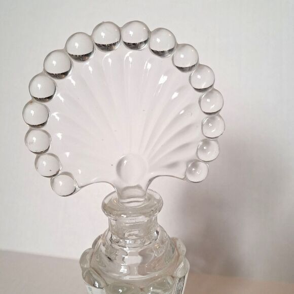 Perfume Bottle With Fan Stopper Vintage Large Clear Glass Footed 8" - Picture 3 of 10
